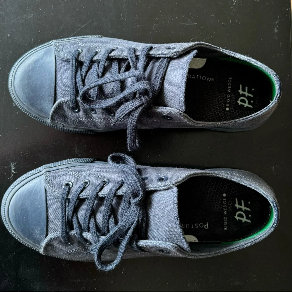 P.F. Flyers Black Canvas Low-Top Sneakers with Green Insole